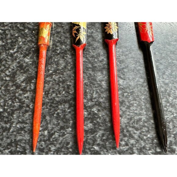 Vtg 4 Japanese Kanzashi Hair Sticks Lacquer Traditional Japanese Hair Ornaments main image 6